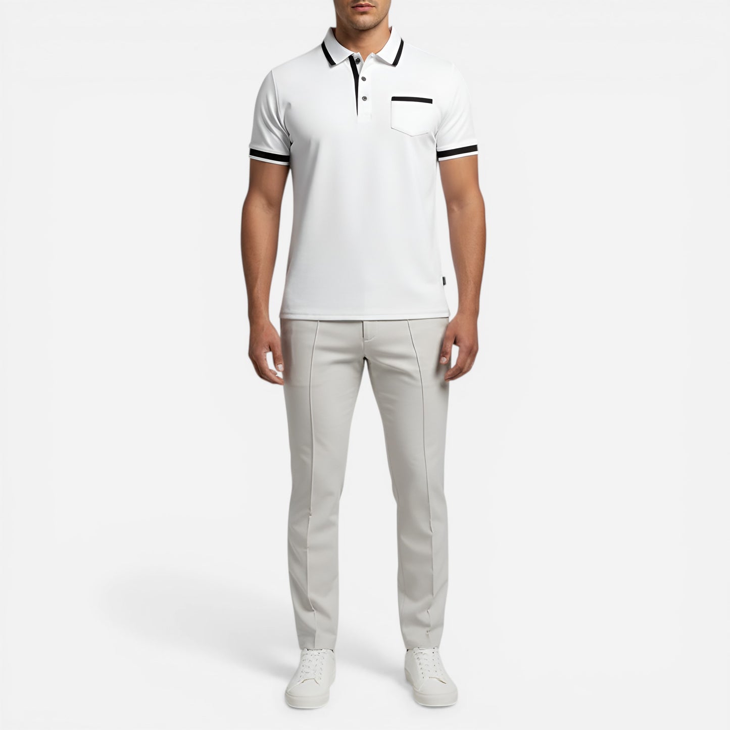Chemise en coton pour homme à manches courtes, col et poche poitrine - Slim Fit