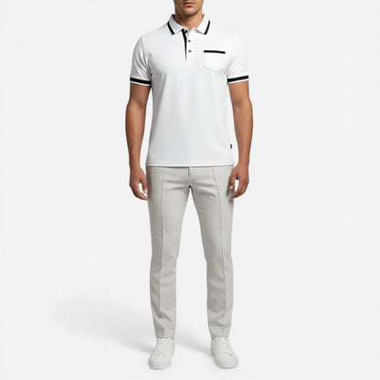 Chemise en coton pour homme à manches courtes, col et poche poitrine - Slim Fit