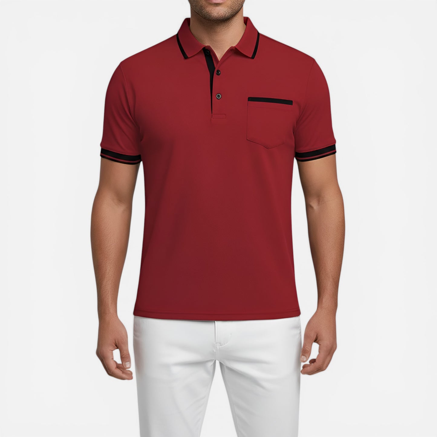 Chemise en coton pour homme à manches courtes, col et poche poitrine - Slim Fit