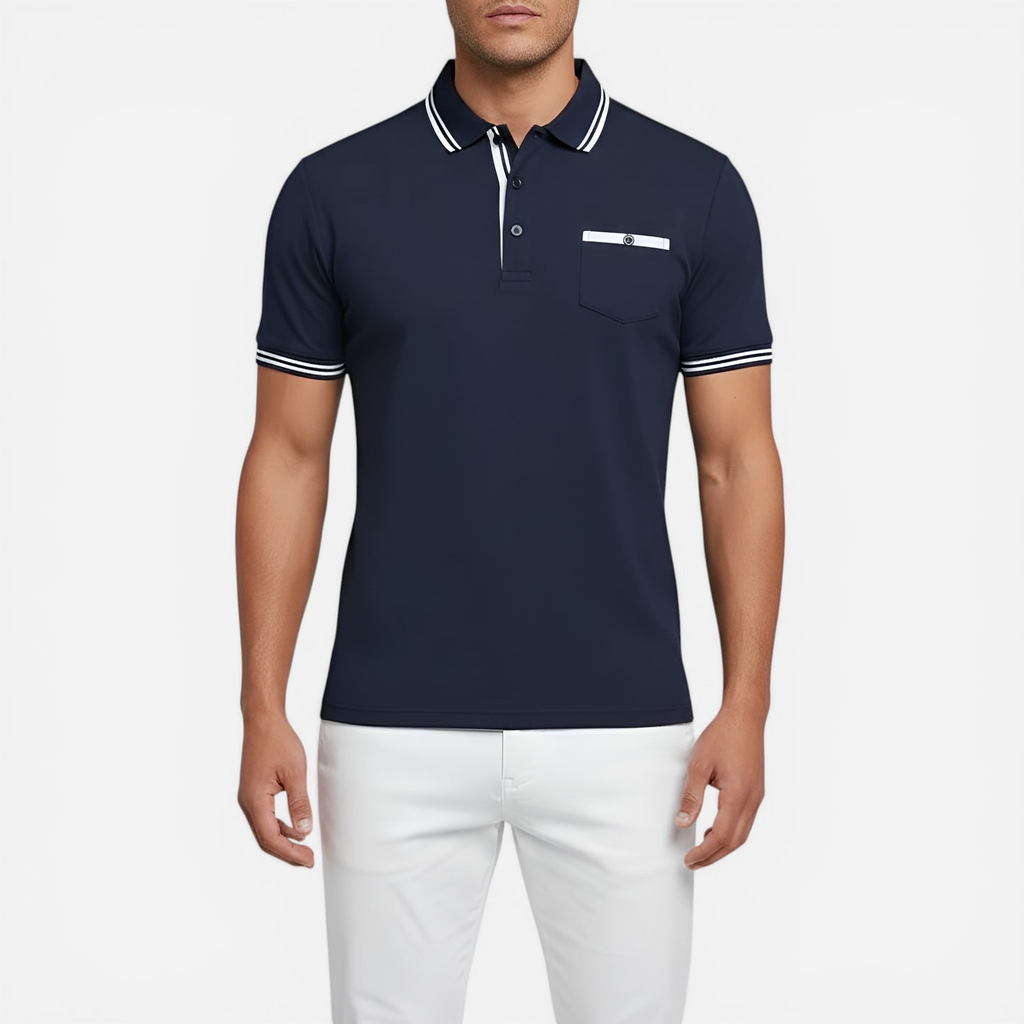 Chemise en coton pour homme à manches courtes, col et poche poitrine - Slim Fit