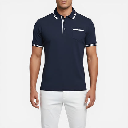 Chemise en coton pour homme à manches courtes, col et poche poitrine - Slim Fit