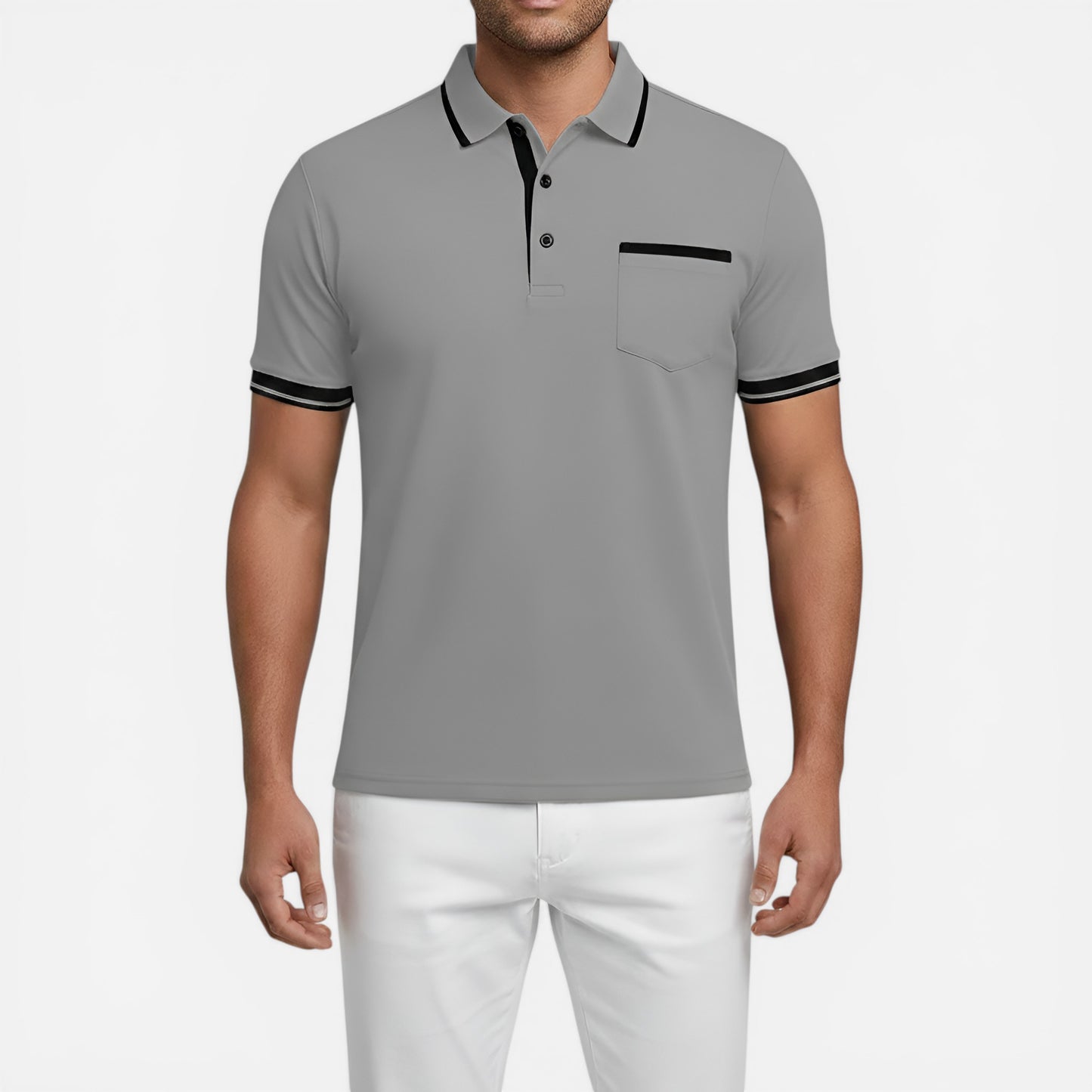 Chemise en coton pour homme à manches courtes, col et poche poitrine - Slim Fit