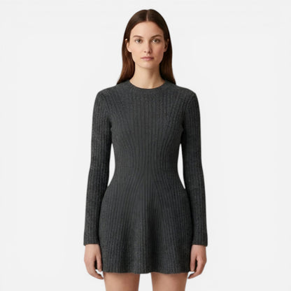 Robe courte en tricot côtelé pour femme, manches longues, col roulé, ajustée et décontractée