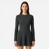 Robe courte en tricot côtelé pour femme, manches longues, col roulé, ajustée et décontractée