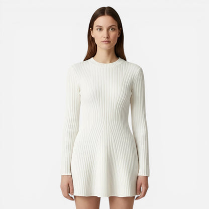 Robe courte en tricot côtelé pour femme, manches longues, col roulé, ajustée et décontractée