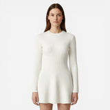Robe courte en tricot côtelé pour femme, manches longues, col roulé, ajustée et décontractée