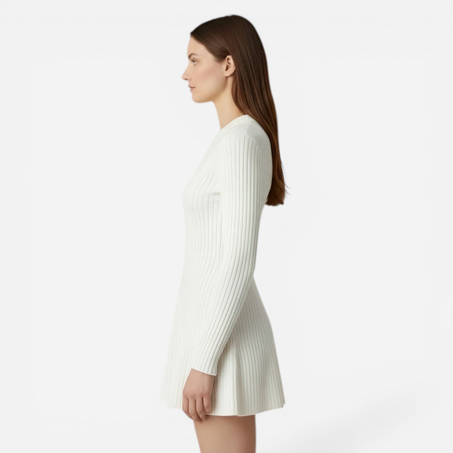 Robe courte en tricot côtelé pour femme, manches longues, col roulé, ajustée et décontractée