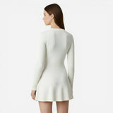 Robe courte en tricot côtelé pour femme, manches longues, col roulé, ajustée et décontractée