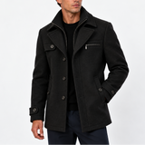 Manteau en Laine pour Homme avec Col Zippé et Fermeture Boutonnée