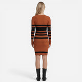 Robe Tricot Rayée Femme Ajustée à Manches Longues - Élégante et Confortable