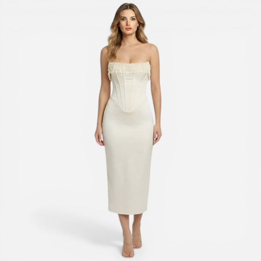 Robe midi femme élégante sans manches avec corset ajusté
