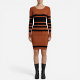 Robe Tricot Rayée Femme Ajustée à Manches Longues - Élégante et Confortable