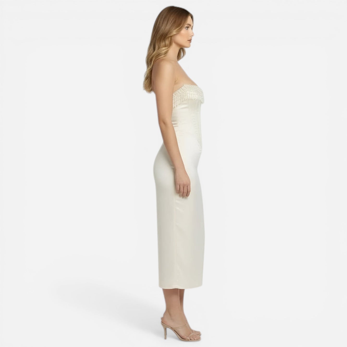 Robe midi femme élégante sans manches avec corset ajusté
