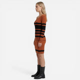 Robe Tricot Rayée Femme Ajustée à Manches Longues - Élégante et Confortable