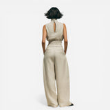 Ensemble Femme : Blouse sans Manches en Coton-Lin & Pantalon Large