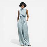 Ensemble Femme : Blouse sans Manches en Coton-Lin & Pantalon Large
