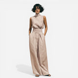 Ensemble Femme : Blouse sans Manches en Coton-Lin & Pantalon Large