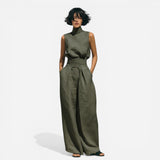 Ensemble Femme : Blouse sans Manches en Coton-Lin & Pantalon Large