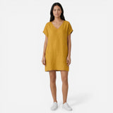 Robe d'été en lin pour femme, V-col et manches courtes, décontractée