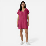 Robe d'été en lin pour femme, V-col et manches courtes, décontractée