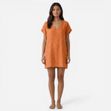 Robe d'été en lin pour femme, V-col et manches courtes, décontractée