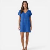 Robe d'été en lin pour femme, V-col et manches courtes, décontractée