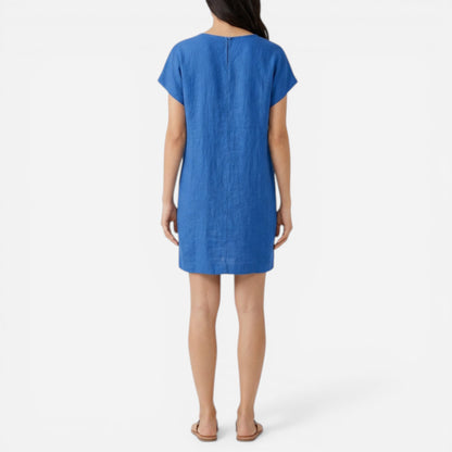 Robe d'été en lin pour femme, V-col et manches courtes, décontractée