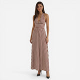 Robe longue rayée avec décolleté en V et dos ouvert pour femmes