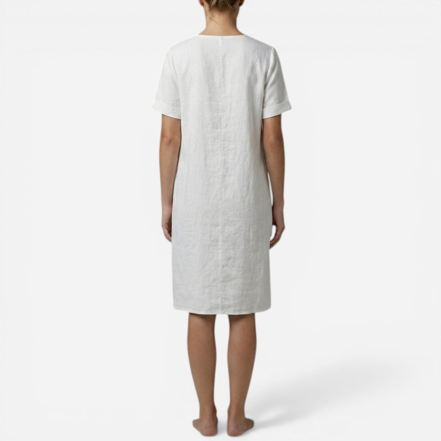Robe d'été en coton pour femme, col V, poches et manches courtes