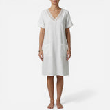 Robe d'été en coton pour femme, col V, poches et manches courtes