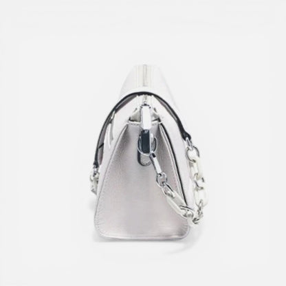Sac à bandoulière en simili cuir pour femmes avec chaîne et fermeture éclair compacte