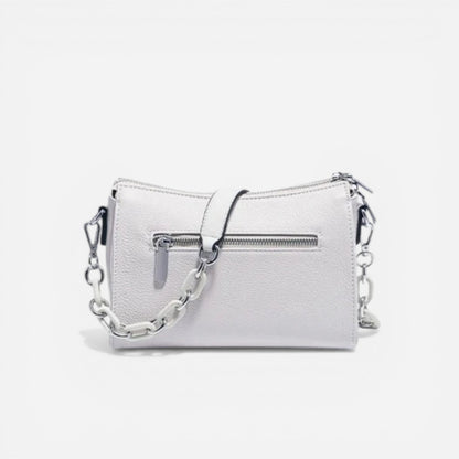 Sac à bandoulière en simili cuir pour femmes avec chaîne et fermeture éclair compacte