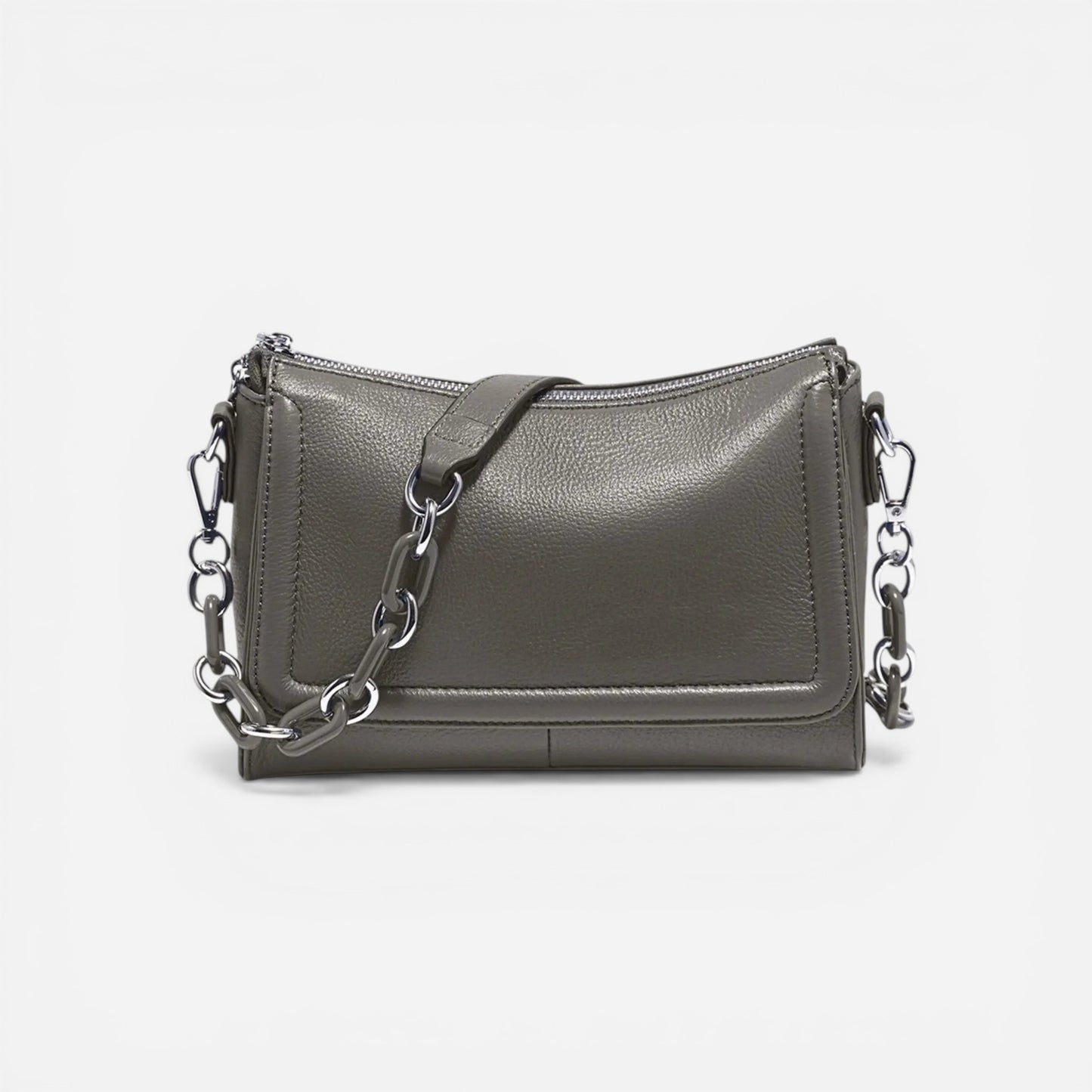 Sac à bandoulière en simili cuir pour femmes avec chaîne et fermeture éclair compacte