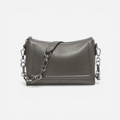 Sac à bandoulière en simili cuir pour femmes avec chaîne et fermeture éclair compacte