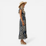 Robe longue femme à décolleté en V, taille élastique, imprimé géométrique
