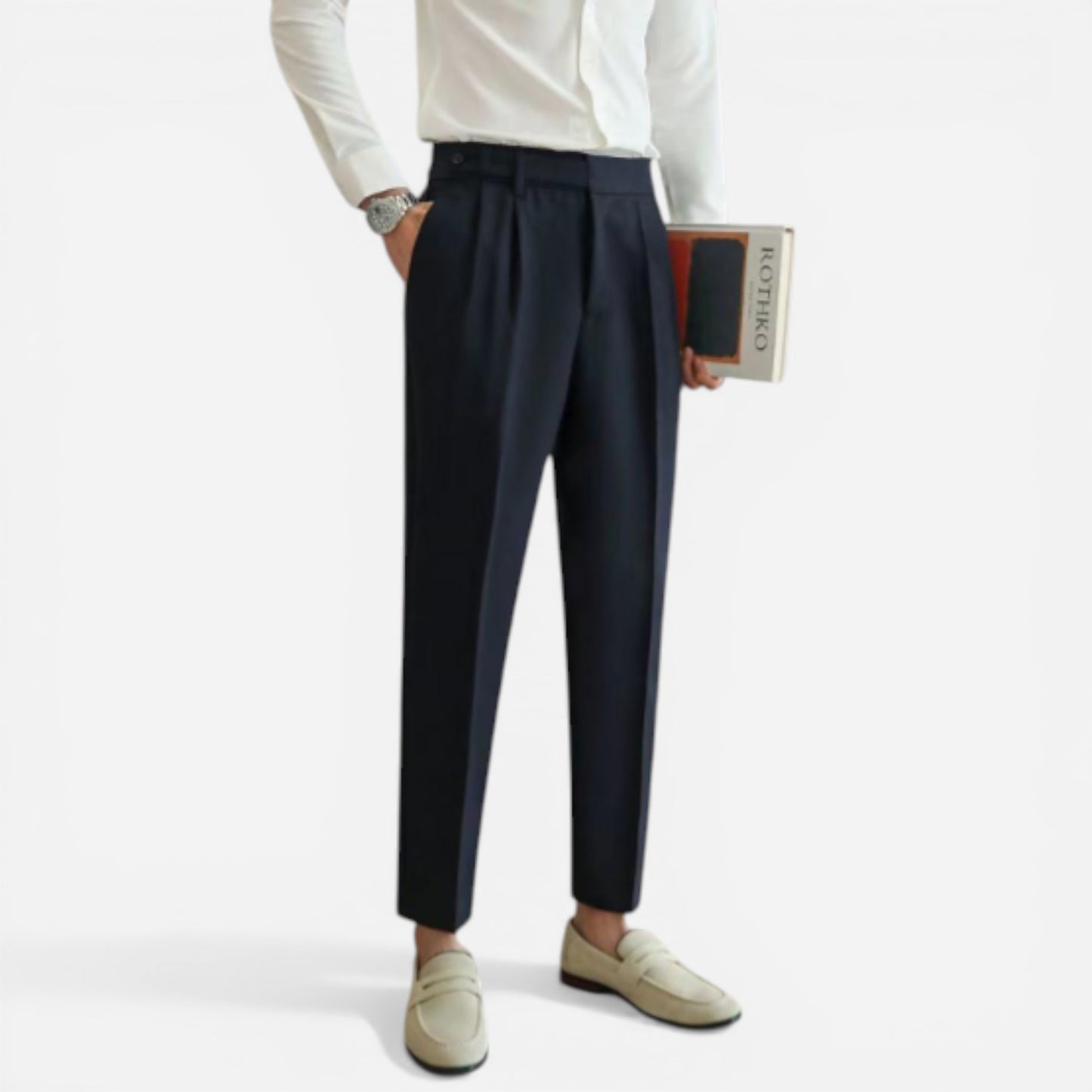 Pantalon Homme Élégant Sur Mesure à Pli, Jambe Droite