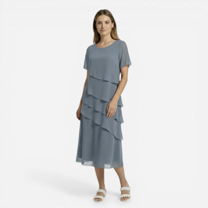Robe midi femme à manches courtes avec volants pour tous les jours