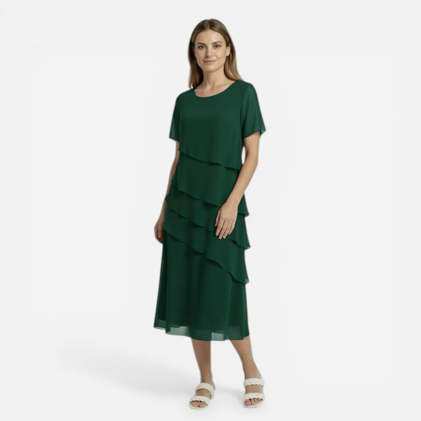 Robe midi femme à manches courtes avec volants pour tous les jours