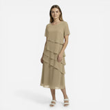 Robe midi femme à manches courtes avec volants pour tous les jours