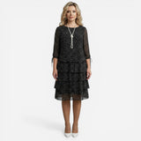 Robe midi à pois pour femme, manches 3/4, jupe élégante à volants