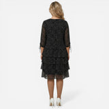 Robe midi à pois pour femme, manches 3/4, jupe élégante à volants