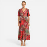 Robe Longue Femme Imprimé Floral V-Neck Été Manches Courtes