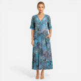 Robe Longue Femme Imprimé Floral V-Neck Été Manches Courtes