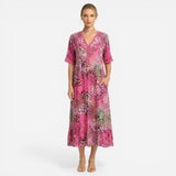 Robe Longue Femme Imprimé Floral V-Neck Été Manches Courtes