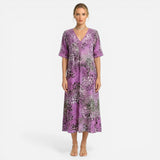 Robe Longue Femme Imprimé Floral V-Neck Été Manches Courtes