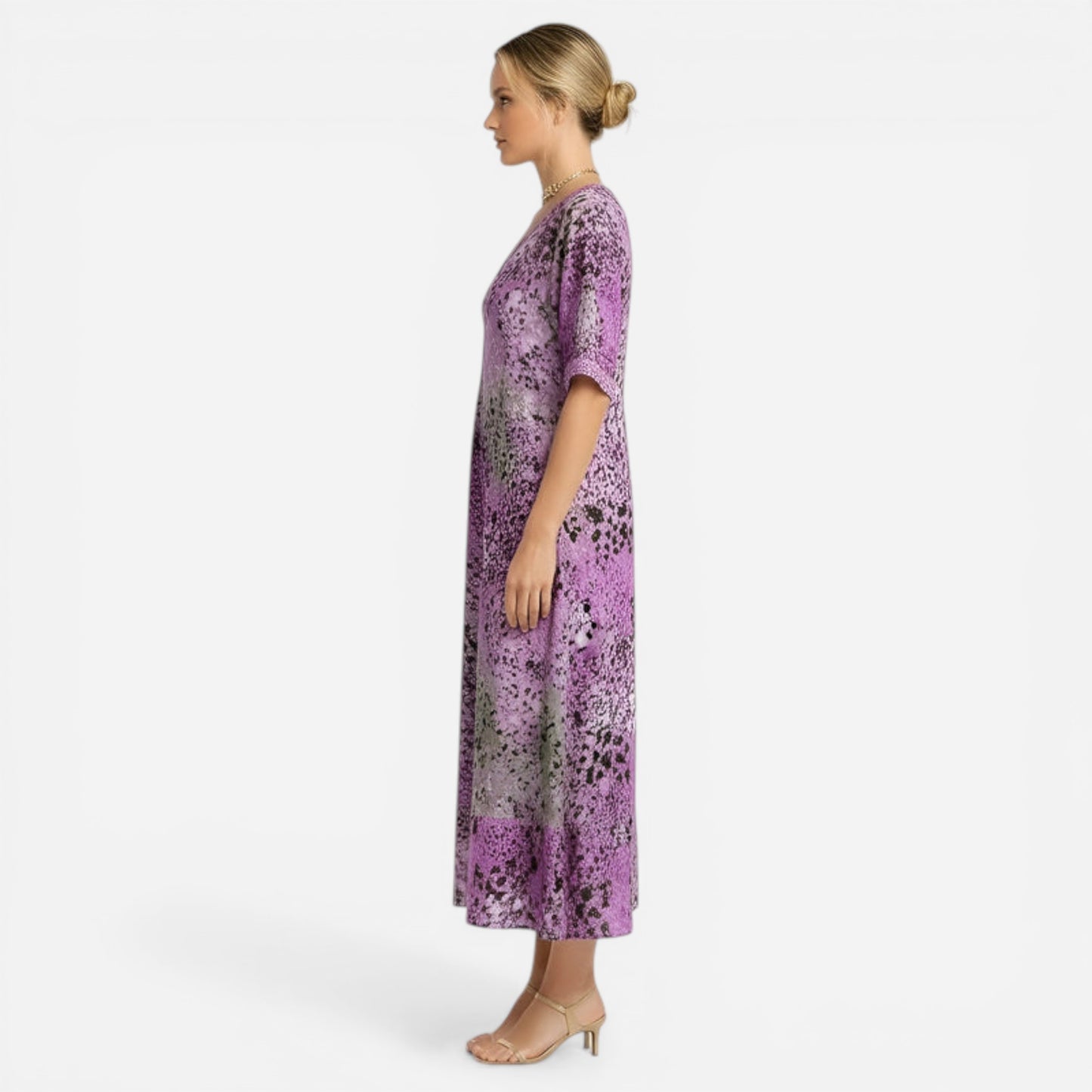 Robe Longue Femme Imprimé Floral V-Neck Été Manches Courtes