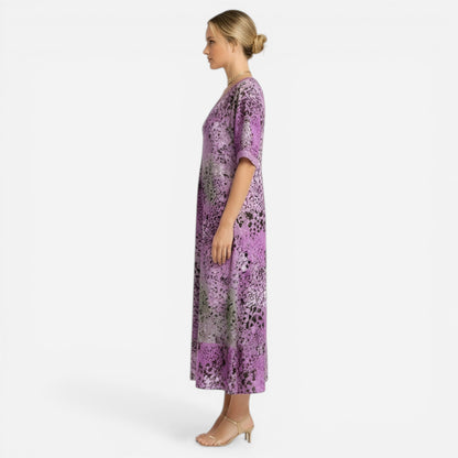 Robe Longue Femme Imprimé Floral V-Neck Été Manches Courtes