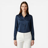 Chemisier satiné pour femmes, élégant à manches longues, blouse de bureau raffinée.