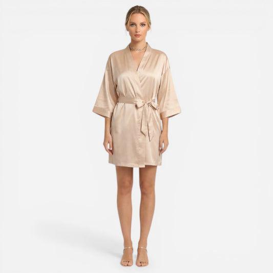 Robe en satin pour femmes avec ceinture kimono - Nuisette élégante courte