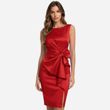 Robe midi sans manches élégante avec nœud latéral - Robe de cérémonie